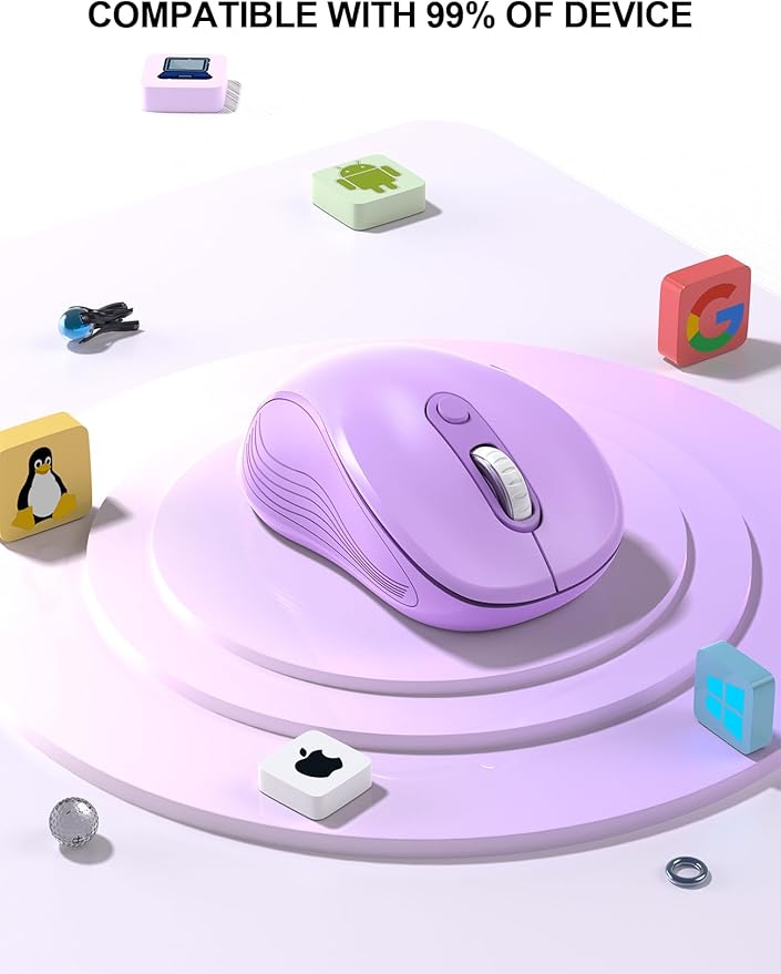 Trueque Wireless Mouse for Laptop, 2.4GHz Ergonomic Computer Mouse with Back & Forward Buttons, 3 Adjustable DPI Levels, 6 Buttons, Optical USB Cordless Mice for Windows PC, M01 (Lavender)