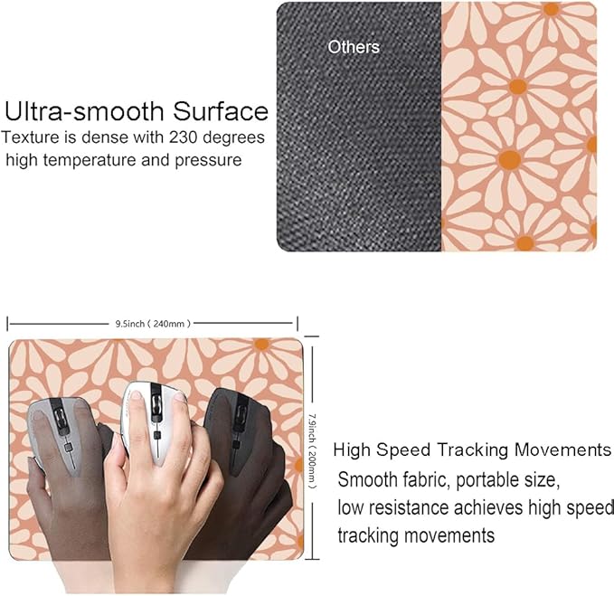 Mouse Pad, Premium-Textured Mouse Mat, Non-Slip Rubber Base Mousepad for Laptop, Computer & PC,9.5×7.9 in,Beautiful Orange Floral