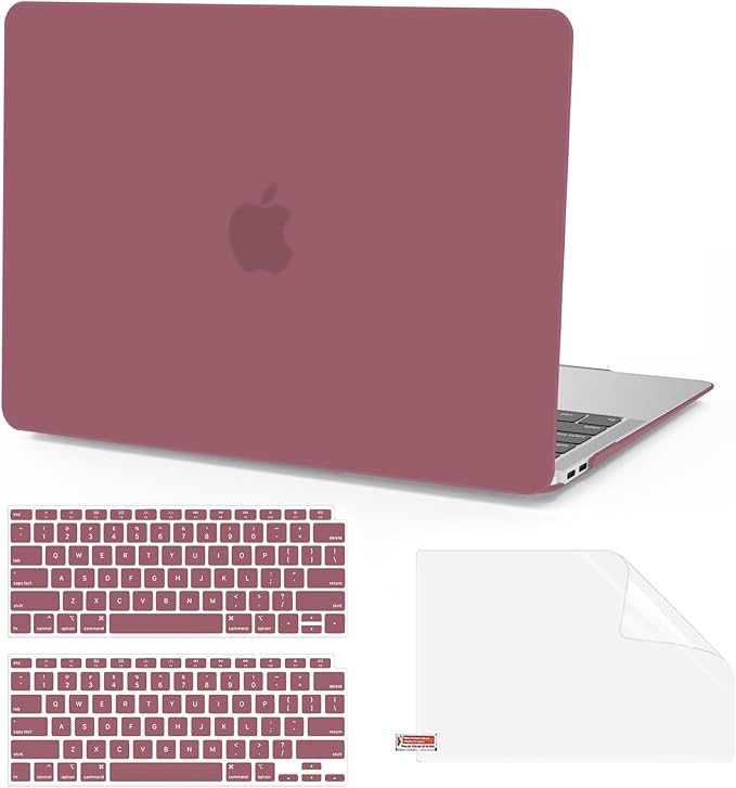 Anban Compatible with MacBook Air 13 inch Case M1 2021 2020 2019 2018 A2337 A2179 A1932, Matte Plastic Hard Shell + 2 Keyboard Cover + Screen Protector for MacBook Air 13.3 inch Case, Tea Petal Pink