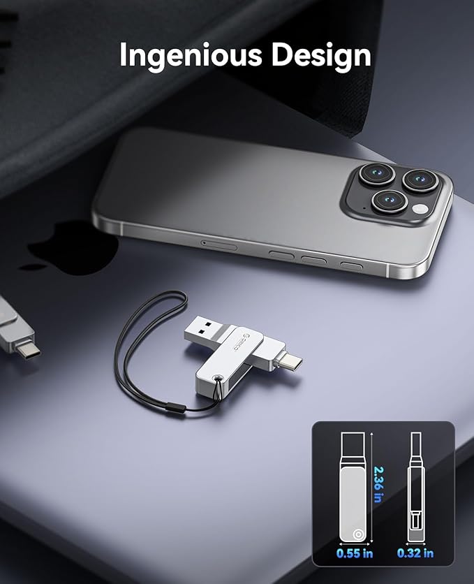 ORICO 256GB Dual USB 3.0 Flash Drive 150MB/s USB Thumb Drive Type-C and USB Type-A Metal Housing Swivel Design for Smartphones & Laptops - EB05