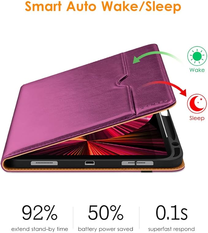 DTTO Case for iPad Pro 11 Inch 4th / 3rd / 2nd / 1st Generation 2022/2021/2020/2018,Premium PU Leather Folio Stand Cover with Hand Strap, Auto Wake/Sleep,Multiple Viewing Angles, Purple
