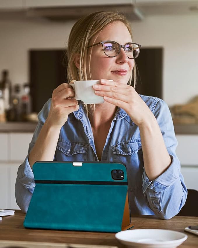 DTTO Case for iPad Pro 11 Inch 4th / 3rd / 2nd / 1st Generation 2022/2021/2020/2018,Premium PU Leather Folio Stand Cover with Hand Strap, Auto Wake/Sleep,Multiple Viewing Angles, Light Blue