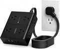 One Beat Surge Protector Power Strip, 6 Ft Ultra Thin Flat Extension Cord with 8 Outlets 4 USB Ports(2 USB C), Flat Plug Power Strip, White Power Strip for Home, Office, Dorm Room Essentials, Black