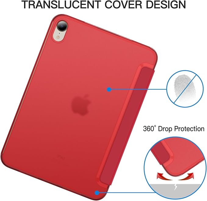 JETech Case for iPad mini (A17 Pro, 2024 Model, 7th Generation) / mini 6 (2021 Model, 6th Generation), Slim Stand Hard Back Shell Smart Cover with Auto Wake/Sleep (Red)