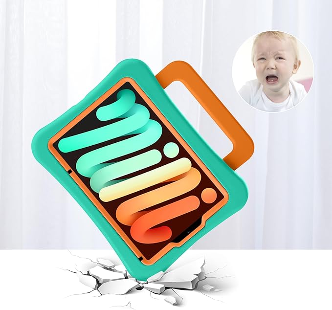 Kids Case for iPad Mini 7 A17 Pro 2024 /iPad Mini6 2021, Light Weight Heavy Duty/Shockproof/Drop Proof with Handle/Kickstand, Child Friendly Cover for iPad Mini 7th/6th Gen 8.3inch (mint green)