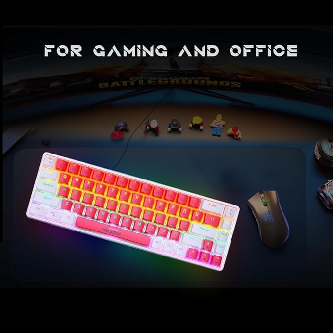 abucow 65% Wired Mechanical Keyboard – 68-Key Compact Layout, Full Anti-Ghosting, Brown Switch Swappable White Red Keycaps, for Windows/Mac