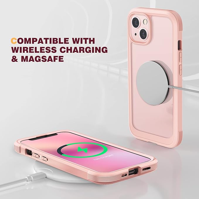 Diaclara Designed for iPhone 13 Case, Full Body Rugged Protection with Built-in Touch Sensitive Screen Protector, Soft TPU Bumper Case for iPhone 13 6.1" (Crystal Pink)