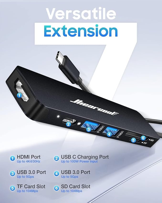 Hiearcool USB C Hub, USBC Hub Multi-Port Adapter for MacBook Pro/Air M1 M2, 4K HDMI USB-C Dock Dongle for iPad and Other Type C Devices