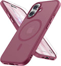 Miracase Magnetic for iPhone 17 Case (Compatible with MagSafe) with Screen Protector Military-Grade Protection, Anti-Fingerprint Translucent Matte Phone Cover for iPhone 17 6.3 inch,Wine Red