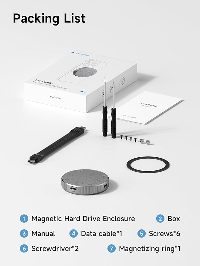 Hagibis Magnetic M.2 2230 NVMe SSD Enclosure with Magsafe for iPhone 17 16 15 Pro Max ProRes, USB C 3.2 10Gbps to NVMe Adapter, Aluminum External SSD Case for MacBook, iPad Pro, Android (MC100 Lite)