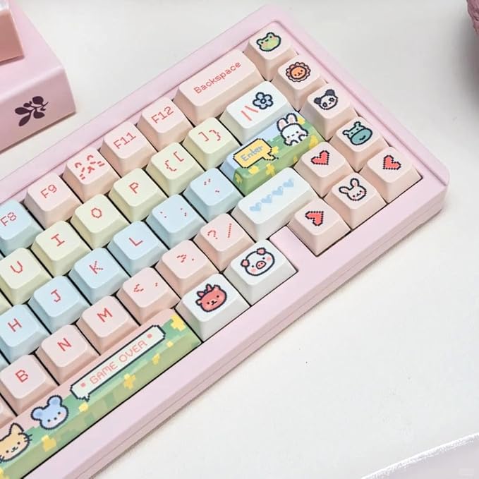 PBT Keycap Set-Cherry Profile Keycaps Cute Pink keycaps 60% 75% 100%, Dye Sub Cute Animal Theme Keyboard caps,118 Key Custom Key caps for Gateron MX Switches Mechanical Keyboard