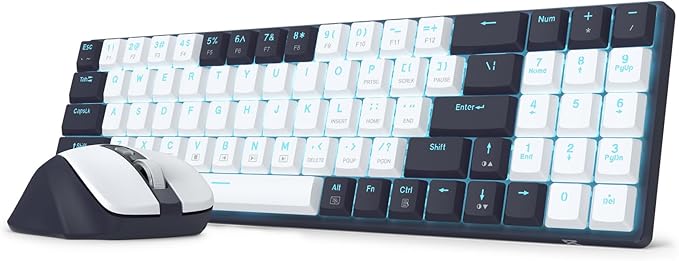 Redragon BS8773 Wireless Keyboard and Mouse Combo, 78 Keys 2.4Ghz Wireless Low-Profile Mechanical Red Switch Keyboard w/Slim Compact Design & Single Blue Backlit, Comfort Grip 2400 DPI Max Mouse