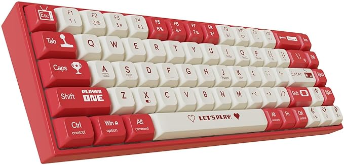 AK680 Wired Compact Mechanical Keyboard, 68 Keys Red-White Layout, Hot-Swappable Tactile Brown Switch Gaming Keyboard with Multicolor Backlight, Eva Foam Dampening, for Gaming & Typing