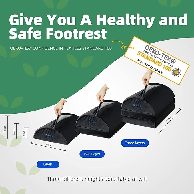 Adjustable Under Desk Foot Rest with Washable Cover - 3-Level Memory Foam Foot Stool for Office, Gaming & Home Use - Ergonomic Support Relieves Back & Leg Pain, Black