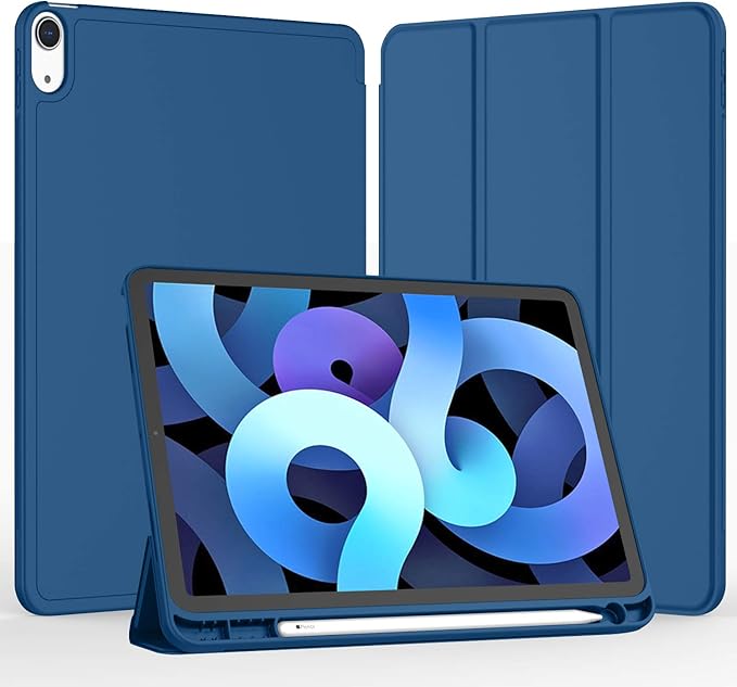 iMieet iPad Air 11 Inch Case M4/M3/M2(2026/2025/2024), iPad Air 5th/4th Generation Case 2022/2020 10.9 Inch with Pencil Holder,Trifold Stand Smart Case with Soft TPU Back(Navy Blue)