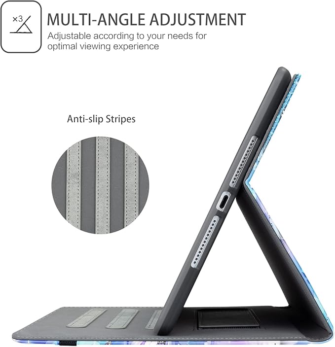 Case for iPad 9th/8th/7th Generation 10.2 Inch 2021/2020/2019 with Pencil Holder for Women Girls Adjust Angle View Case with Pocket/Hand Strap/Auto Wake/Sleep, Flowers Butterfly