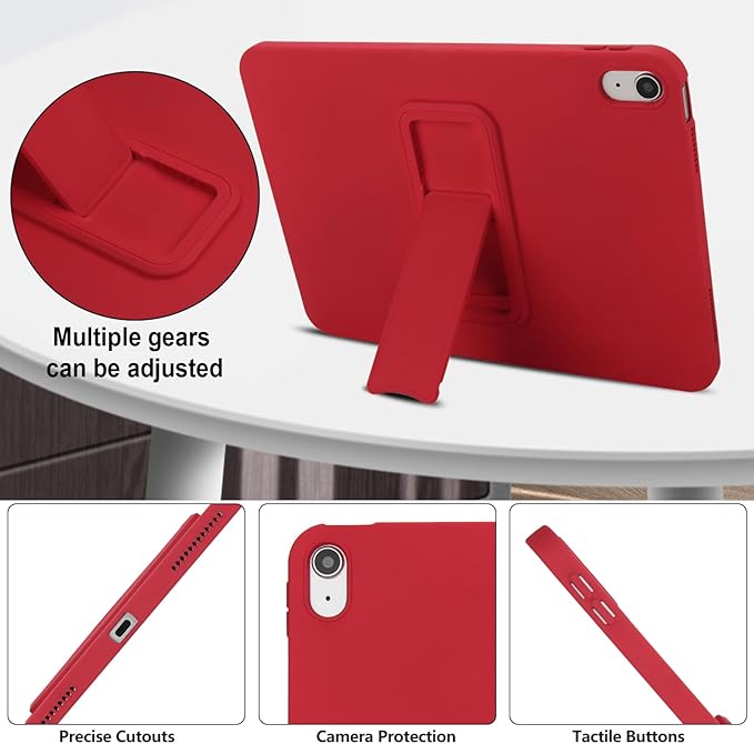 Shockproof Case for iPad 10th/11th Gen, TPU & Hard PC Back Cover with Kickstand Feature Screen & Camera Defense Cleaning Cloth + Stylus Included for iPad 11th 10th Gen, Red