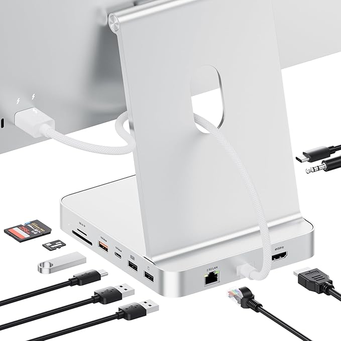 Upgraded 11 in 1 USB C Hub for iMac 24 inch USB Hub 2021 2023 2024 Support M.2 SSD (NOT Included), iMac Hub M1 M3 M4 Accessories, 4K HDMI, 2.5G Ethernet, 5 USB A/C Max 10Gbps, SD/TF - Silver