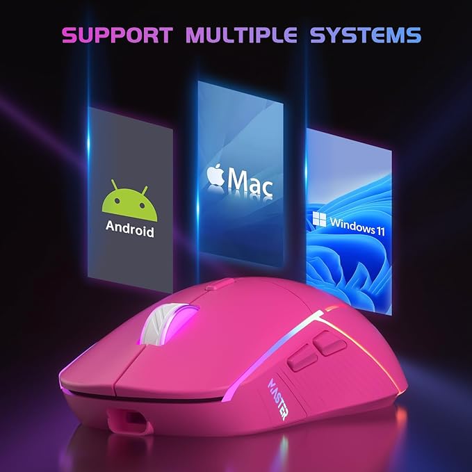 FFJ Wireless Gaming Mouse, 24000 DPI, Tri-Mode 2.4G/USB-C/Bluetooth 5.3 Gaming Mouse Wireless, RGB Programmable Mouse Gamer, 75Hrs Battery Life, Rechargeable Gaming Mice for PC, Mac, PS5, Xbox-Magenta