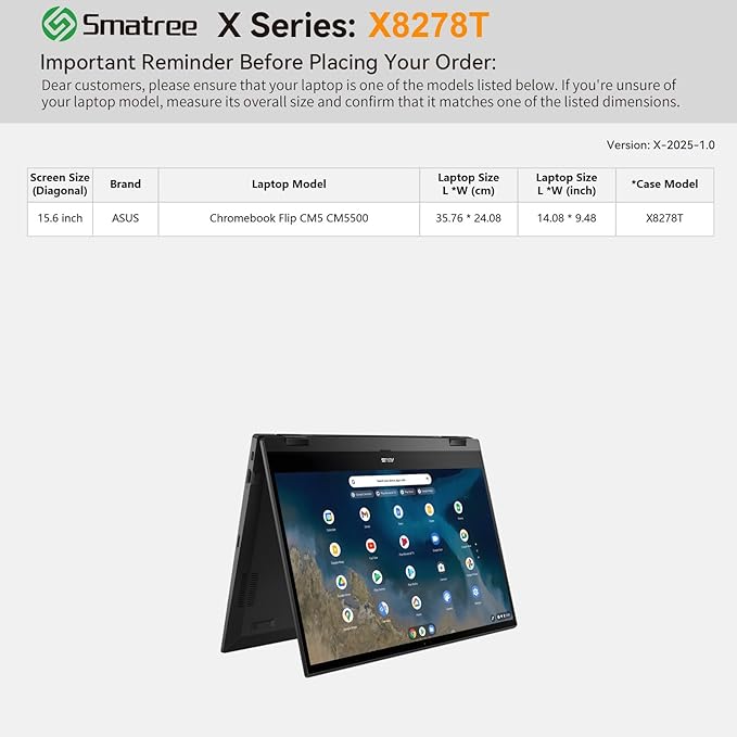 Smatree Hard EVA Protective Sleeve Case Compatible for 15.6 inch ASUS Chromebook Flip CM5 (CM5500) Laptop Waterproof Sleeve (X8278T)