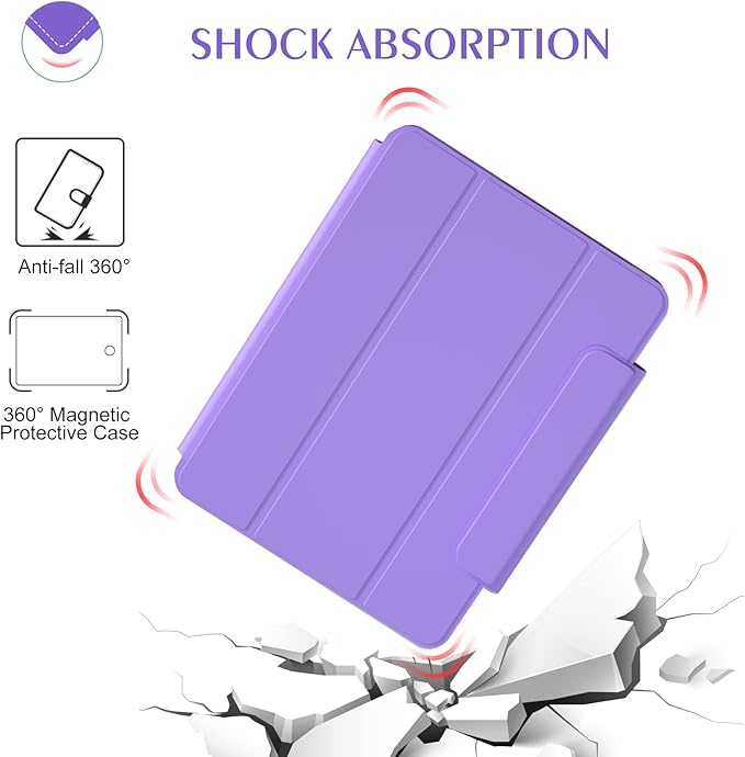 ZENLU iPad 10th 11th Generation Magnetic Case with Removable Folio Cover, Semi-Silicone Leather, Vertical Stand, Clear Back, Smart Sleep/Wake, Full Protective Case for iPad 10 & 11(A16) (Purple)