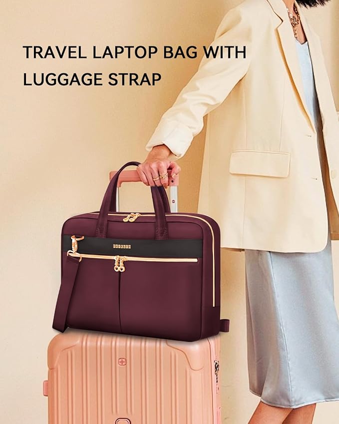 Ferkurn Laptop Bag Case Women Men Computer Bag Compatible with MacBook/HP/LG/Dell, Shoulder Strap Slim Carrying Messenger Briefcase, Wine Red, 14 Inch