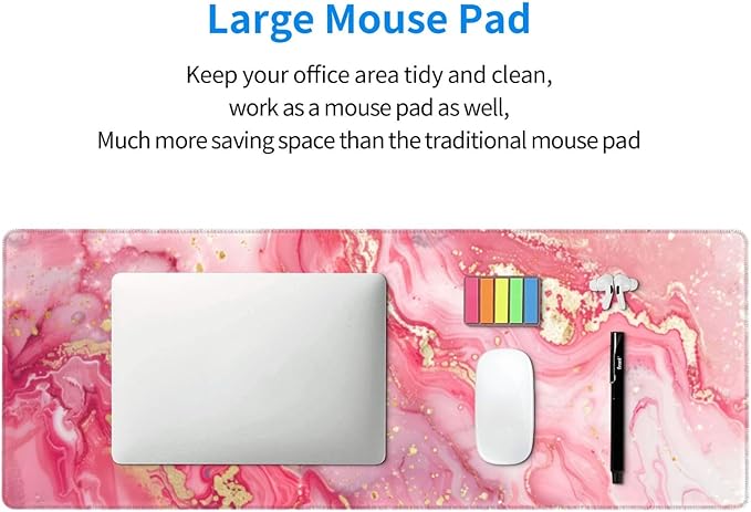 Pink Gold Marble Mouse Pad XL Large Mousepad Non Slip Rubber Base Desk Mat for Laptop Computer Gaming 31.5" X 12"