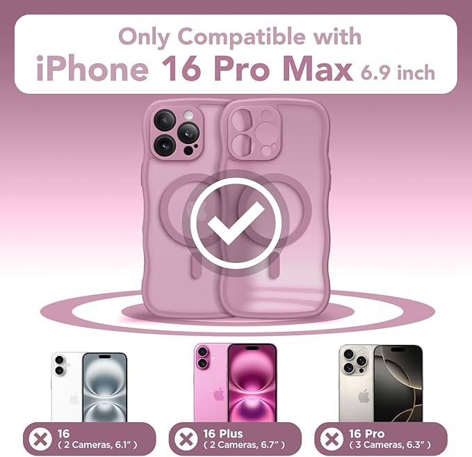 CAPRARO for iPhone 16 Pro Max Case for Women Girls, Upgraded [Full Camera Protection] [Compatible with MagSafe] Cute Wave Translucent Matte Phone Case for iPhone 16 Pro Max, Black Currant