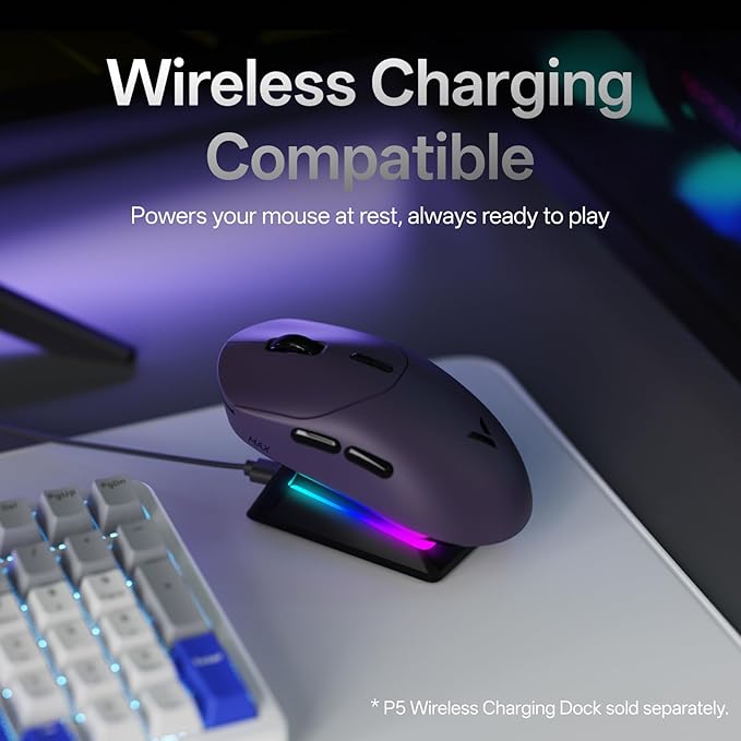 Rapoo VT2 MAX Wireless Gaming Mouse, True 8K Wireless Polling Rate, 53g Lightweight, Up to 750 Hr Battery, Nordic nRF54L15 MCU, 120-Million Optical Switch, 10 Programmable Buttons, Macro Enabled