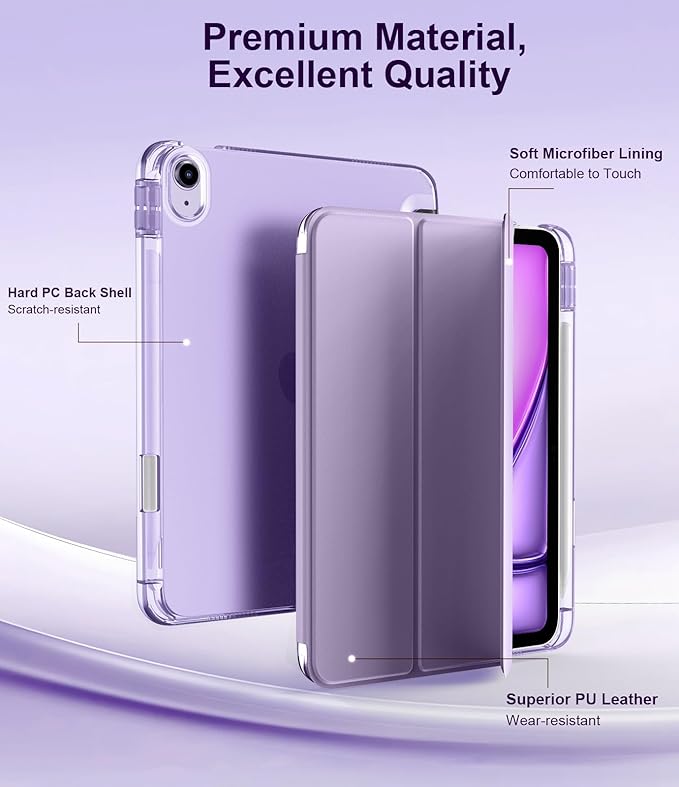 TiMOVO Case for iPad Air 11 Inch M4 2026/M3 2025/M2 2024, iPad Air 5th Generation 2022/4th Gen 2020 10.9 Inch with Pencil Holder, Stand Cover with Translucent Back, Auto Wake/Sleep, Taro Purple