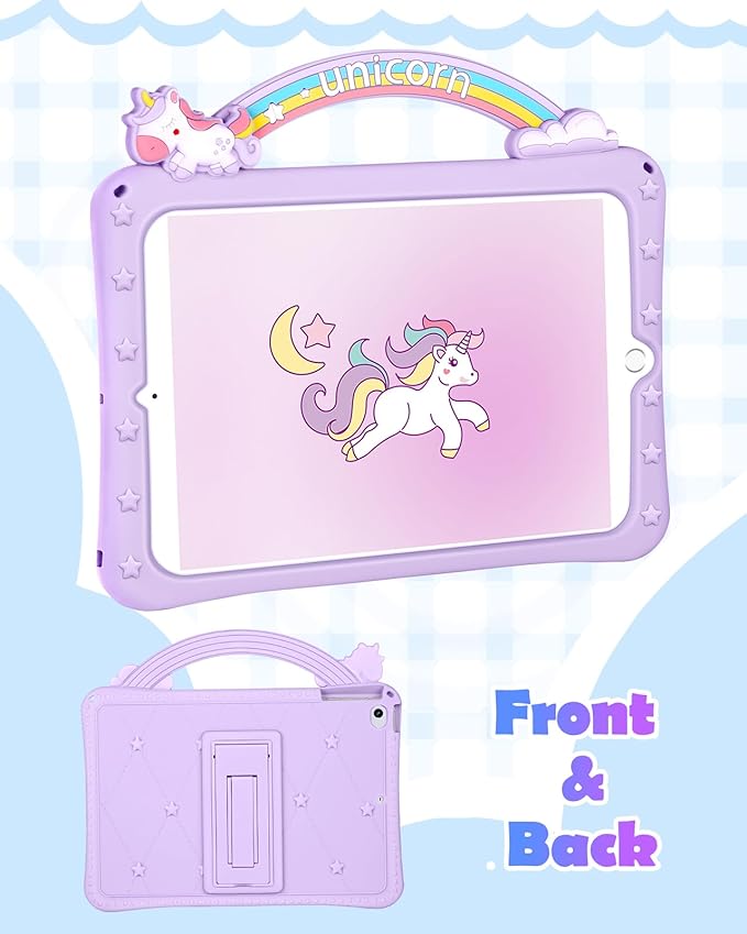 Wazzasoft for iPad Mini 1/2/3 Case 7.9 Inch for Girls Cute Girly Cartoon Kawaii Pretty Purple Design Cover with Stand & Strap Unique Women Teens Silicone Funda for Apple iPad Mini 3rd/2nd/1st Gen 7.9"