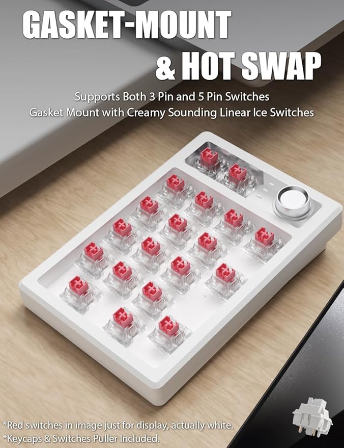 Gasket Creamy Mechanical Numpad Programmable Macro Keypad Wireless 2.4G/Bluetooth 5.0/Wired USB-C RGB Backlit Hot Swappable Number Pad Rechargeable Numeric Keyboard Metal Knob, Botanic Garden