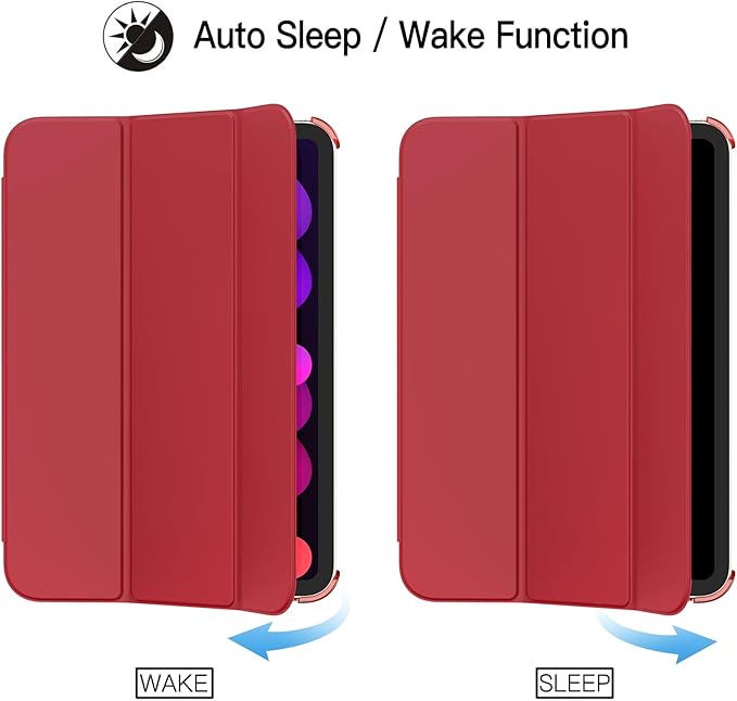 JETech Case for iPad mini (A17 Pro, 2024 Model, 7th Generation) / mini 6 (2021 Model, 6th Generation), Slim Stand Hard Back Shell Smart Cover with Auto Wake/Sleep (Red)