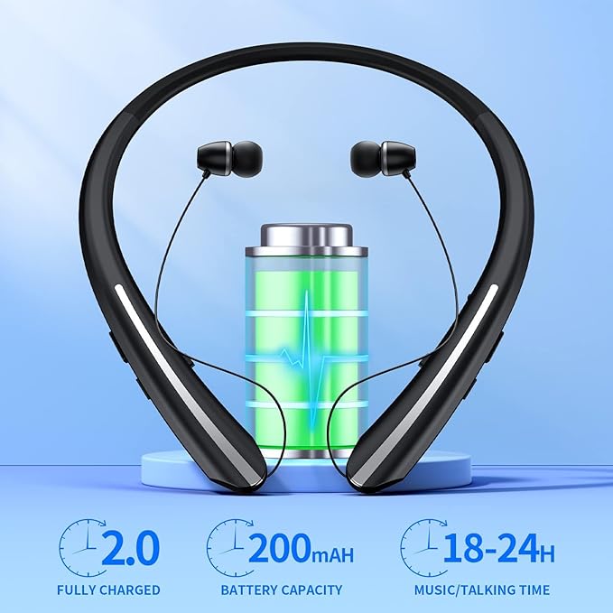 Neckband Bluetooth Headphones, 24H Battery with Auto-Retractable in-Ear Earbuds, HiFi Stereo Sound & Hybrid Active Noise Cancelling for Sports, Gym, Running, Workout, Hands-Free Calling Orange