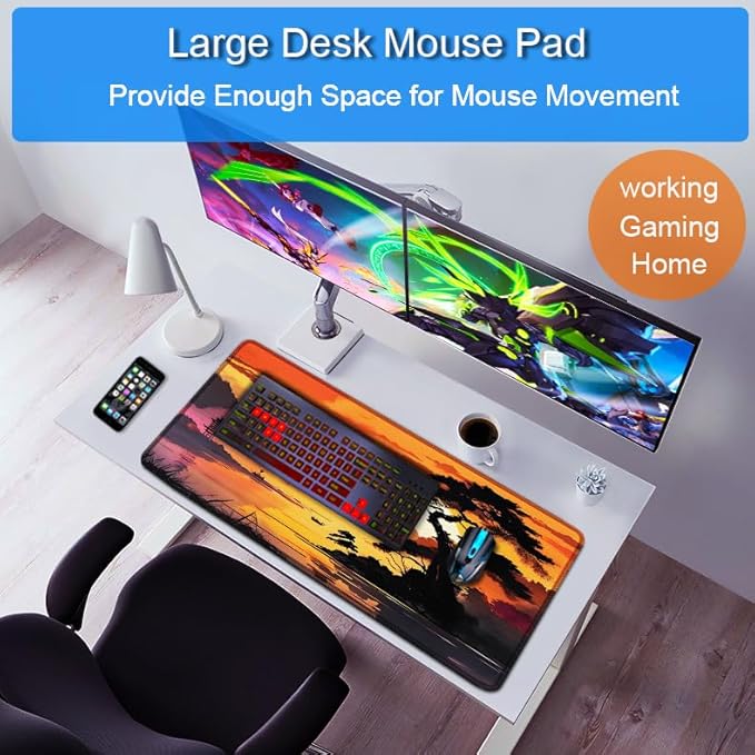 Mouse Pad Gaming, 31.5x15.7 inch Large Extended Computer Keyboard Mouse Mat, Water Resist Non-Slip Mousepad Rubber Base Long XXL Mouse Pad for Work & Gaming, Office & Home, Sunset