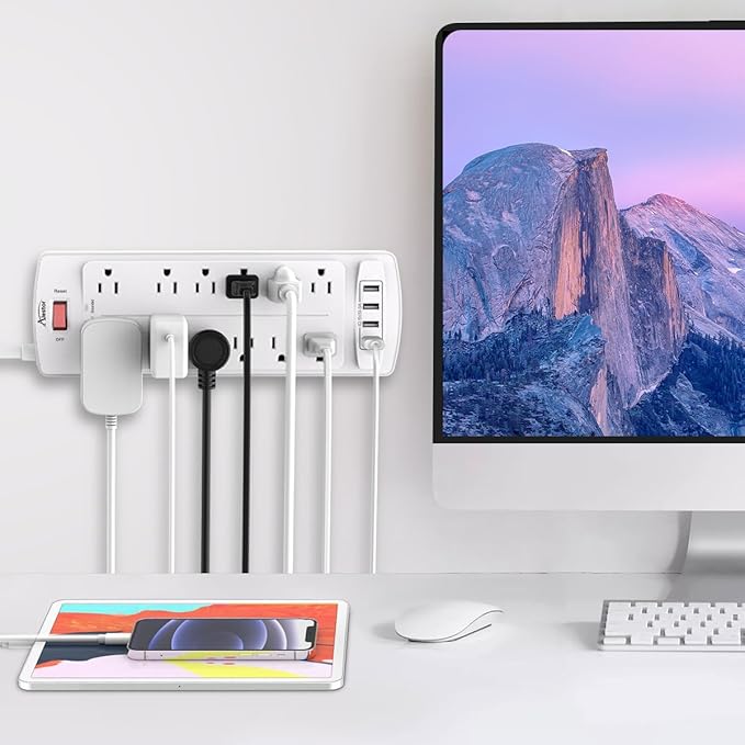 Power Strip, ALESTOR Surge Protector with 12 Outlets and 4 USB Ports(1 USB C Port), 10 Feet Extension Cord (1875W/15A), 2700 Joules, ETL Listed, White