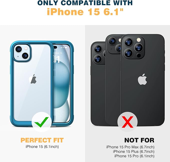 Diaclara Designed for iPhone 15 Case, Full Body Rugged Case with Built-in Touch Sensitive Anti-Scratch Screen Protector, with Camera Lens Protector for iPhone 15 6.1" (Wave Blue)