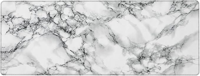 Black and White Marble XL Large Mouse Pad with Stitched Edges Long Non-Slip Rubber Base Mousepad Laptop Keyboard Mat Desk Pad for Office Home Desk Decor, 31.5" X 11.8"