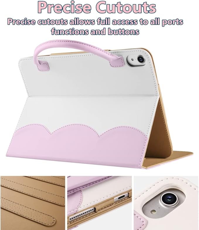 Cute Case for iPad mini 7 A17 Pro 2024/iPad Mini 6 2021, Slim Handbag Leather Protective Cover with Stand Hand Strap Pocket for Girls Woman Kids for iPad mini 7th/6th Generation 8.3",Pink