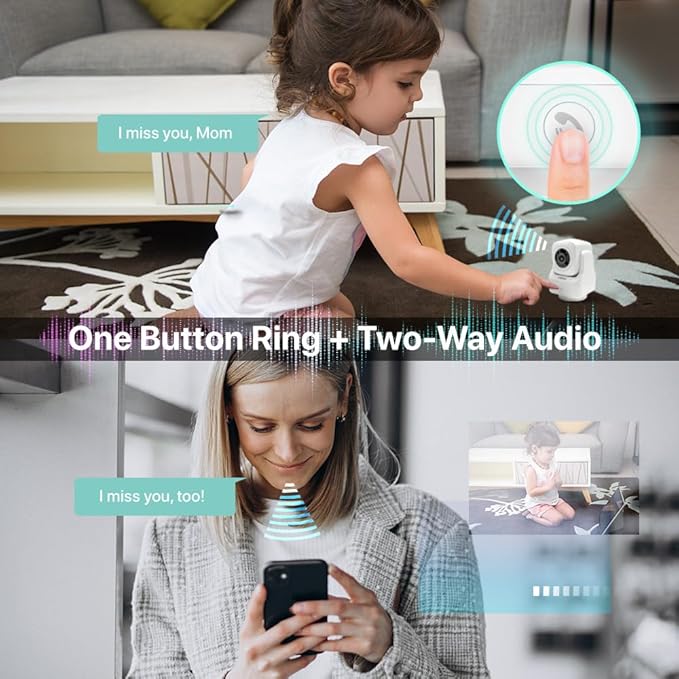 2K Indoor Pan Tilt 360 HD 2.4GHz WiFi Home Security Camera, Baby/Pet Monitors, 2 Way Audio, Smart Light Night, Bluetooth Fast Link, One Click Call, Local/Cloud Storage, Work with Alex/Google
