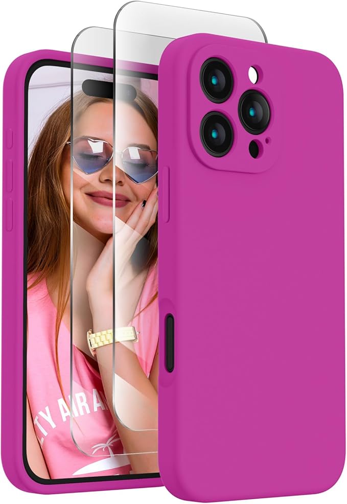 FireNova Designed for iPhone 16 Pro Max Case, Silicone Upgraded [Camera Protection] Phone Case, Soft Anti-Scratch Microfiber Lining Inside, 2024, Dark Fuchsia