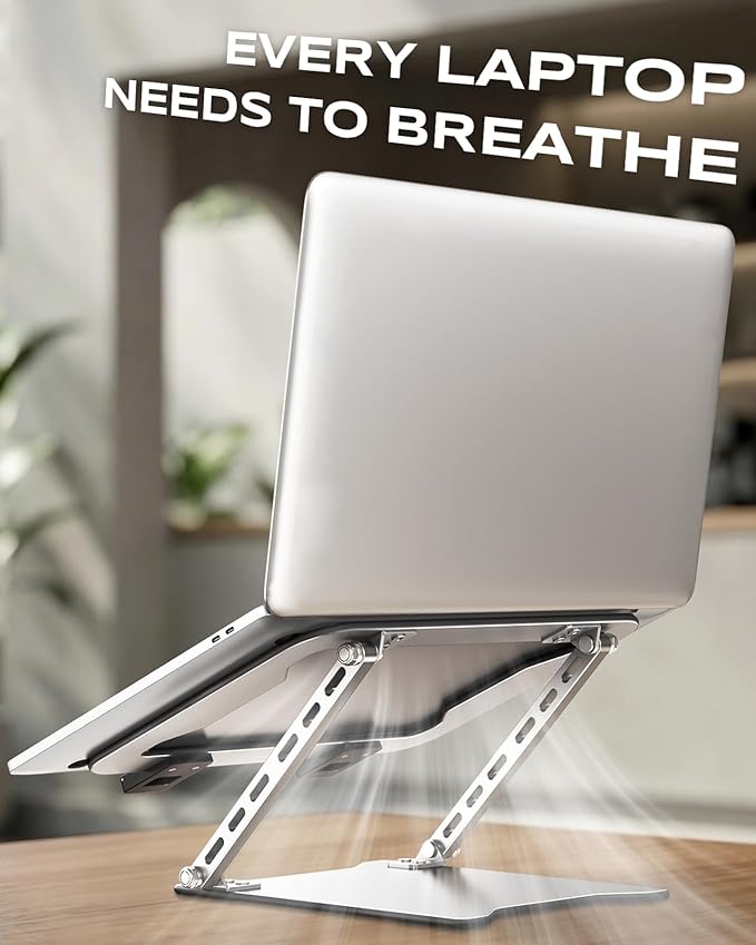 RIWUCT 2026 Ultra-Slim Portable Laptop Stand for Desk, Height Adjustable & Dual-Bar Support Laptop Riser Holder, Ventilated Computer Stand Mount, Compatible with MacBook/Dell/HP(10-15.6")