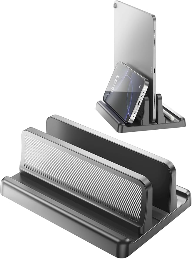 EAXBUX 3 in 1 Vertical Laptop Stand Holder,Adjustable ABS Plastic Laptop Organizer Desktop Management Notebook Dock,Vertical Laptop Stand Space Saving for MacBook,Surface,Samsung,HP,Dell,Chrome Book