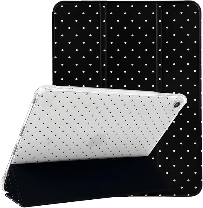 Lovmooful Compatible for iPad Air 6th 11-inch M2 (2024),iPad Air 5/4 (2022/2020 5th/4th Generation 10.9-Inch) Case with Pencil Holder Cute Polka Dot Design Soft TPU Trifold Stand Protective-Black