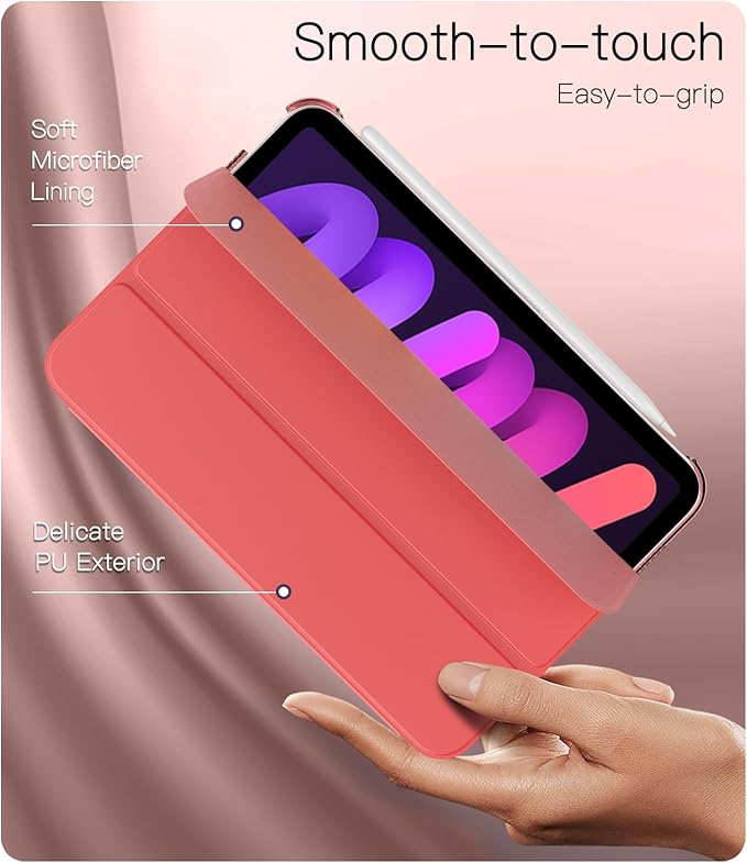 TiMOVO Case for iPad mini 7 A17 Pro 8.3-inch 2024, iPad mini 6th Generation Case, Slim Translucent Hard Back Folio Cover Support Touch ID & Apple Pencil Charging, Auto Wake/Sleep, Coral Orange