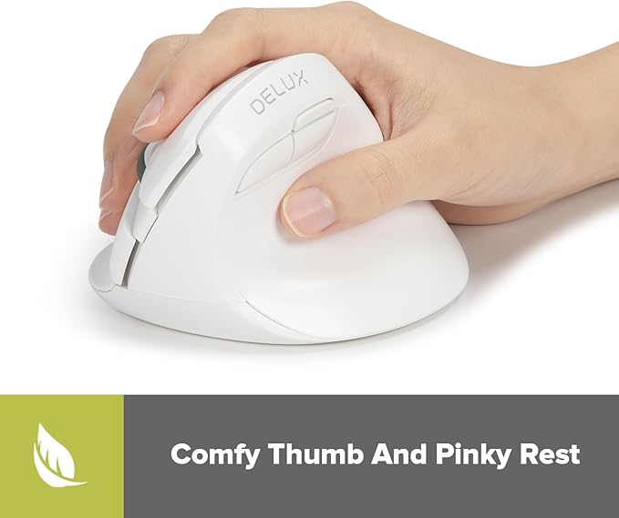 DELUX Wireless Ergonomic Mouse, Vertical Mouse for Small Hand, Silent Click Ergonomic Mouse, Up to 4000 DPI, 6 Buttons, BT 5.0/2.4G Dual Mode, for Carpal Tunnel, for Laptop/PC (M618MINI DB-White)