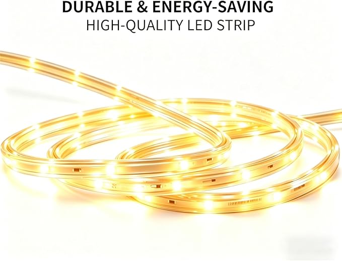 LED Rope Lights, 16.4ft Waterproof Connectable Strip Lighting, 3000K Soft White, Indoor Outdoor Mood Lighting for Home Christmas Holiday Garden Patio Party Decoration