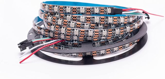 WS2812B LED Strip Individual Addressable Light 60Pixels/m SMD 5050 RGB Pixel Strip DC5V (16.4FT 300LEDS Waterproof IP65, Black PCB)