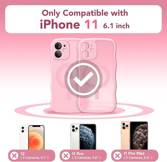 CAPRARO Cute for iPhone 11 Case, Compatible with MagSafe, [Curly Wave Edge] [Full Camera Protection] [14 FT Drop Protection] Magnetic Phone Case for 11 6.1 Inch, Peach Pink