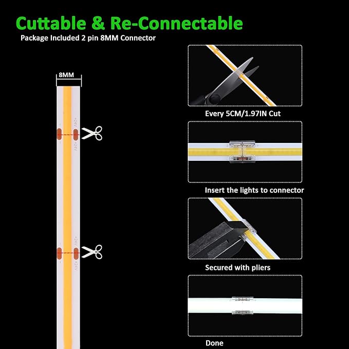 JOYLIT 49.2FT/15M COB LED Strip Lights 24V 4000K Natural White Indoor, 480LEDs/M High Density Spotless CRI 90+ Dimmable Flexible Tape Light for Bedroom, Cabinets, Retail (Power Supply Not Included)
